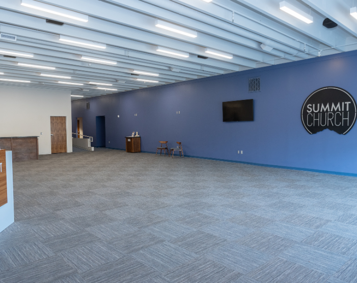 showroom photo, commercial flooring, blue walls